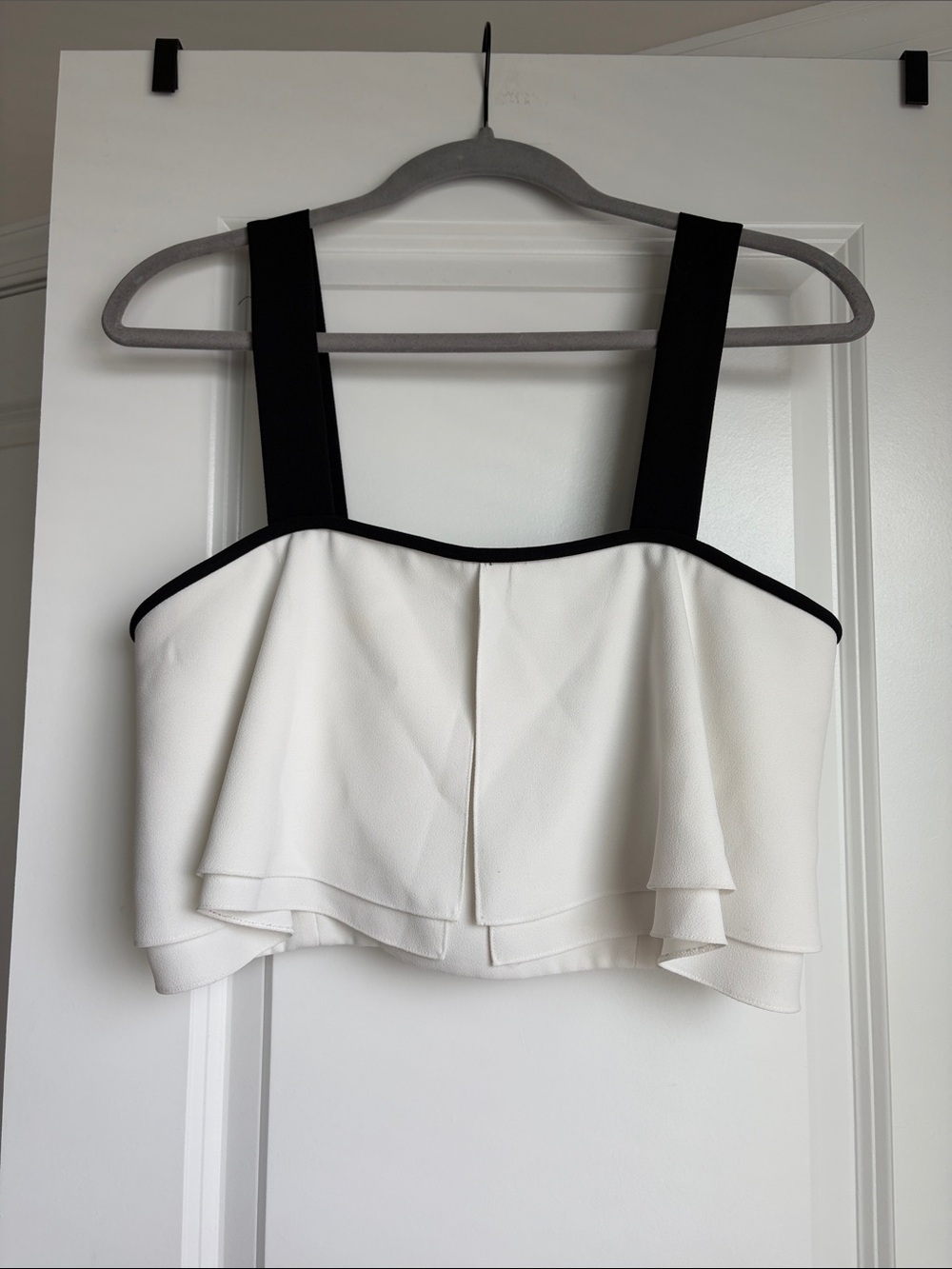 Zara White Layered Crop Top with Black Straps